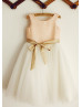 Blush Pink Sequin Ivory Tulle Knee Length Sparkly Flower Girl Dress